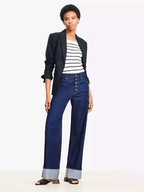 Loft Cuffed High Rise Wide Leg Jeans in Rinse Wash Rinse Wash
